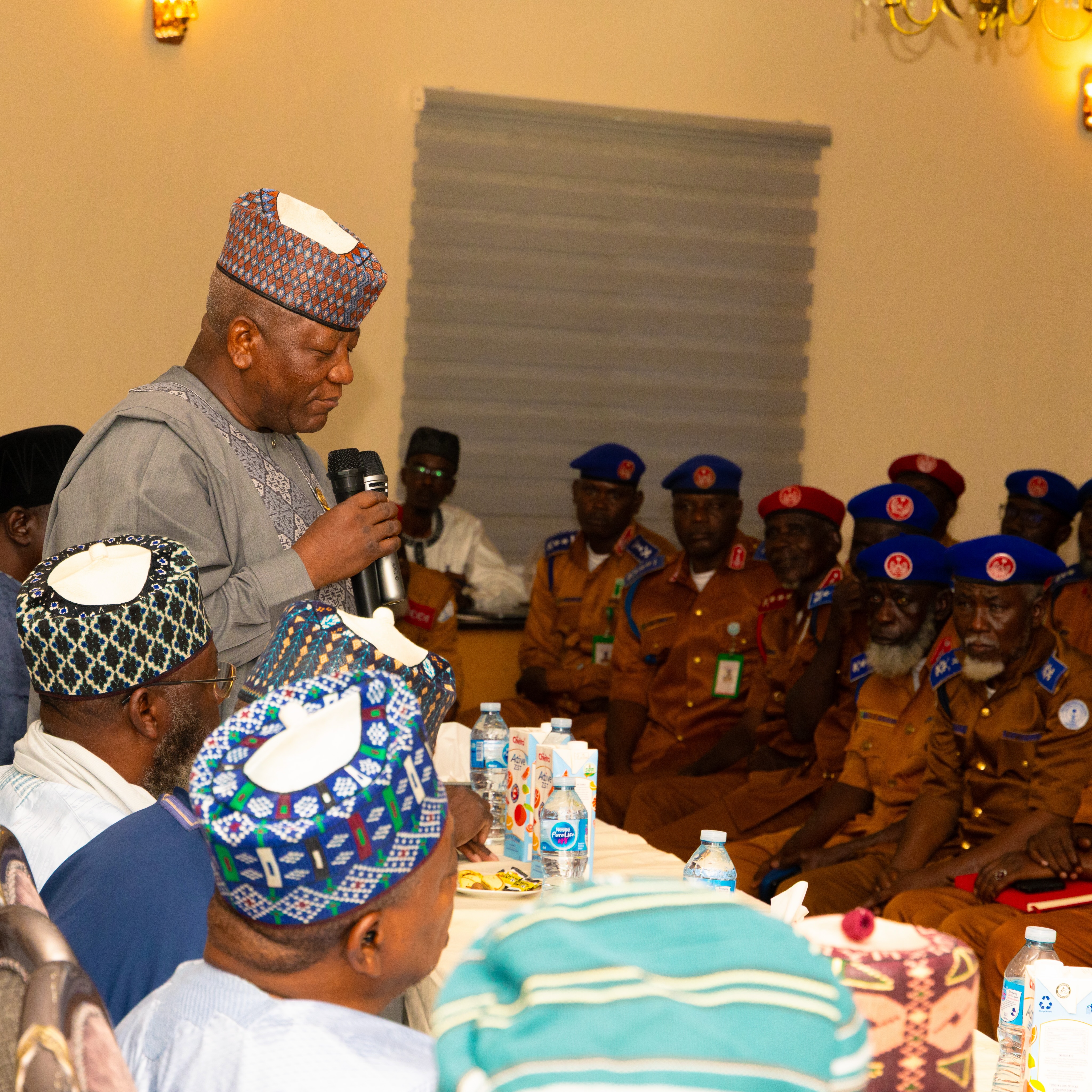 Senator Yari greets personnel during the Kaduna visit.