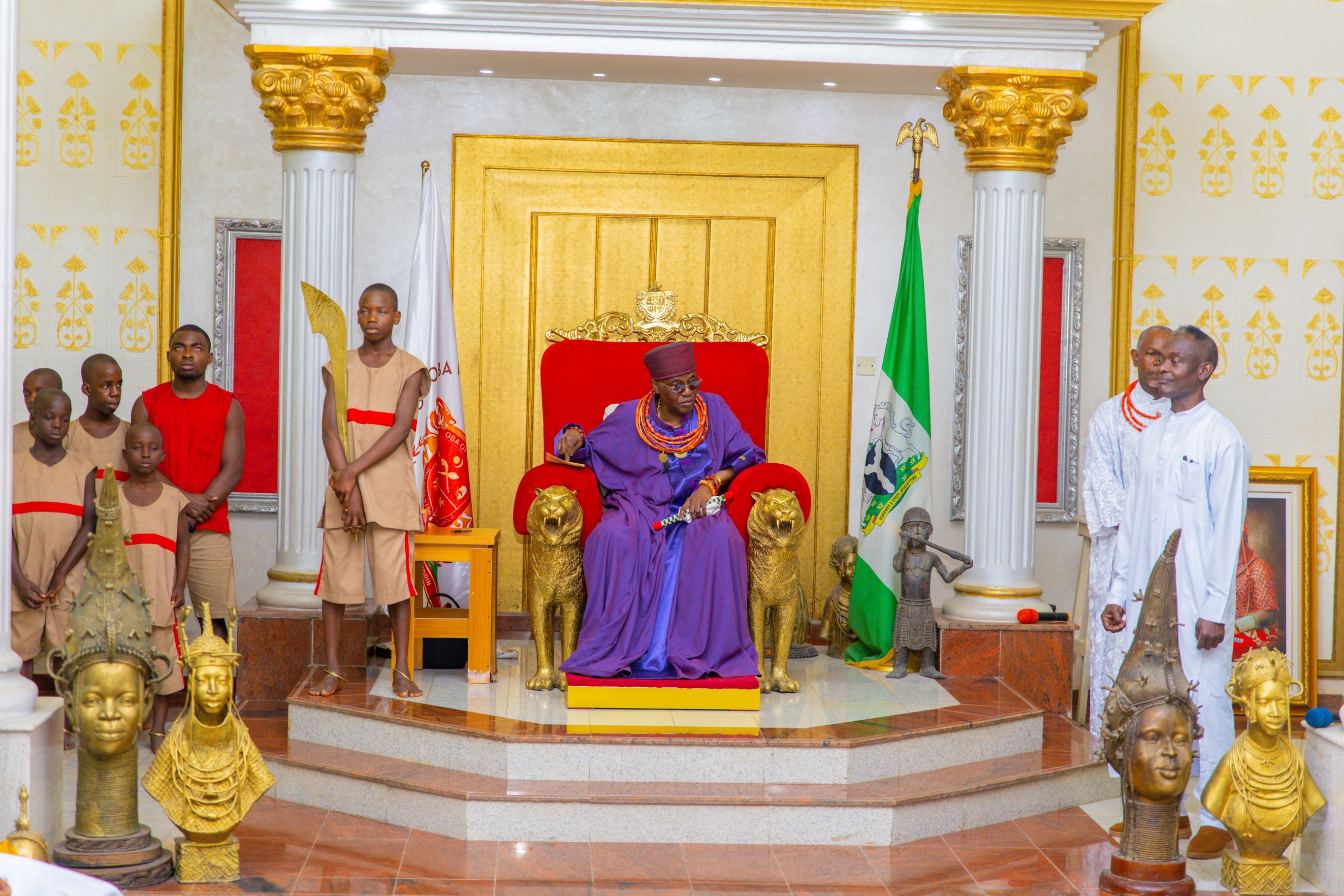 His Royal Majesty, Oba Ewuare II, in the palace audience chamber.