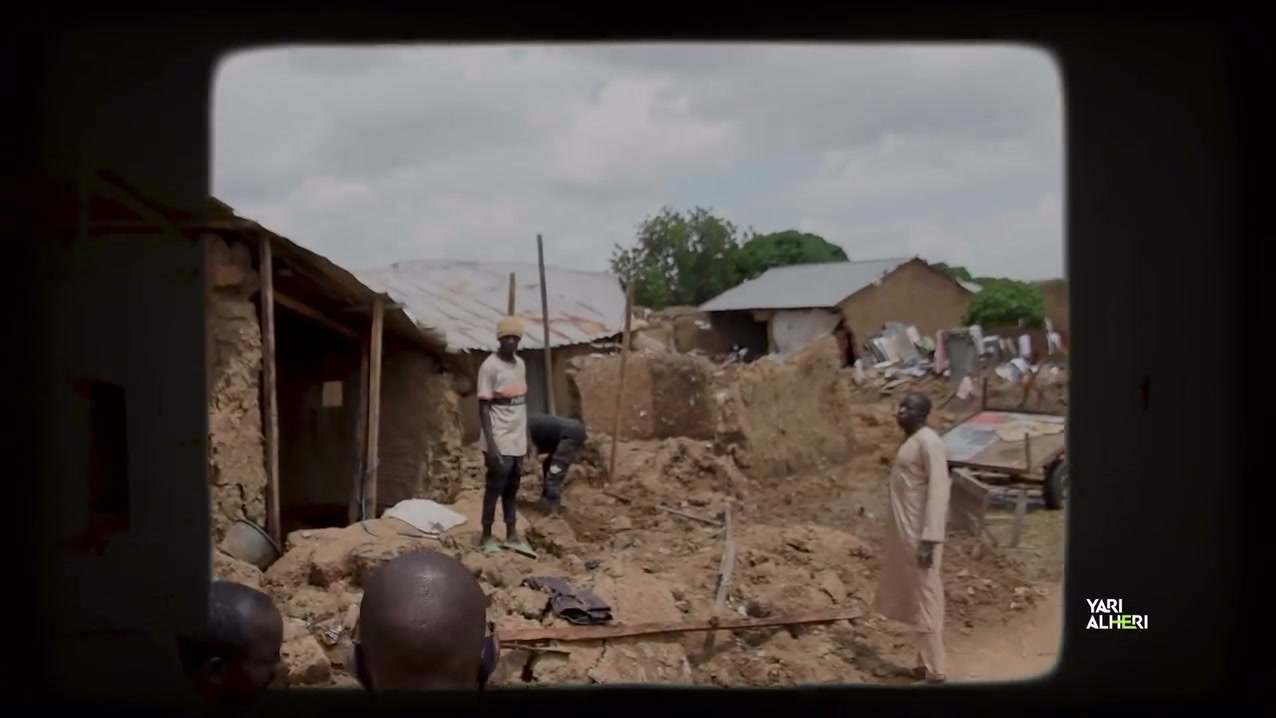 Community voices and rebuilding scenes from Gummi’s flood recovery. Film still.